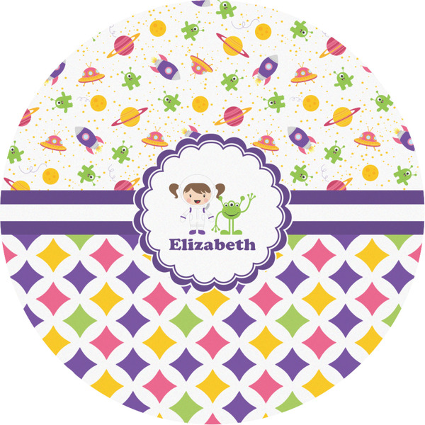 Custom Girl's Space & Geometric Print Multipurpose Round Labels - 3" (Personalized)