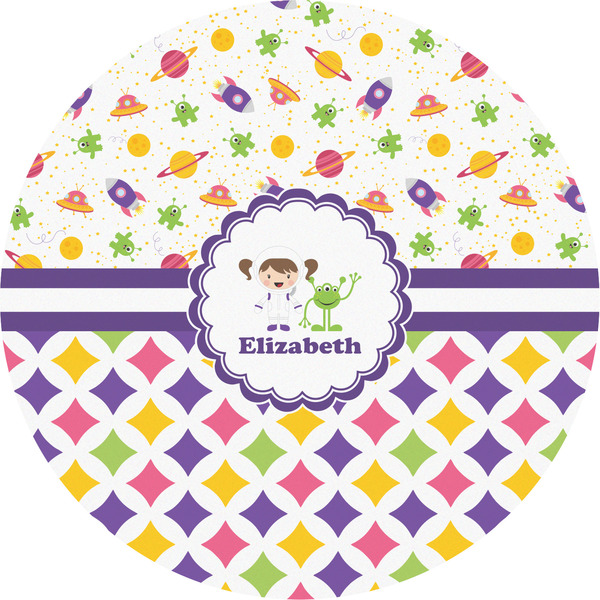 Custom Girl's Space & Geometric Print Multipurpose Round Labels - 5" (Personalized)