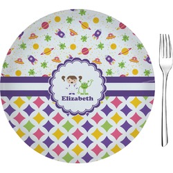 Girl's Space & Geometric Print 8" Glass Appetizer / Dessert Plates - Single or Set (Personalized)