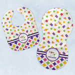 Girl's Space & Geometric Print Baby Bib & Burp Set w/ Name or Text