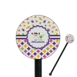 Girl's Space & Geometric Print 5.5" Round Plastic Stir Sticks - Black - Double Sided (Personalized)