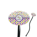 Girl's Space & Geometric Print 7" Oval Plastic Stir Sticks - Black - Double Sided (Personalized)