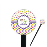 Girl's Space & Geometric Print 7" Round Plastic Stir Sticks - Black - Double Sided (Personalized)