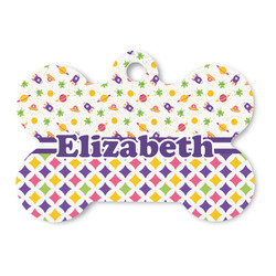 Girl's Space & Geometric Print Bone Shaped Dog ID Tag (Personalized)