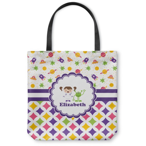 Custom Girl's Space & Geometric Print Canvas Tote Bag - Large - 18"x18" (Personalized)