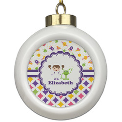 Girl's Space & Geometric Print Ceramic Ball Ornament (Personalized)