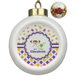 Girl's Space & Geometric Print Ceramic Ball Ornaments - Poinsettia Garland (Personalized)