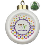 Girl's Space & Geometric Print Ceramic Ball Ornament - Christmas Tree (Personalized)