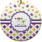 Girl's Space & Geometric Print Round Ceramic Ornament w/ Name or Text