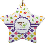 Girl's Space & Geometric Print Star Ceramic Ornament w/ Name or Text