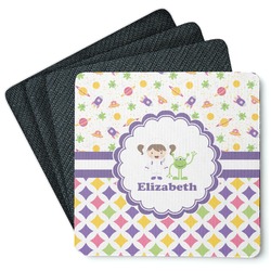 Girl's Space & Geometric Print Square Rubber Backed Coasters - Set of 4 (Personalized)