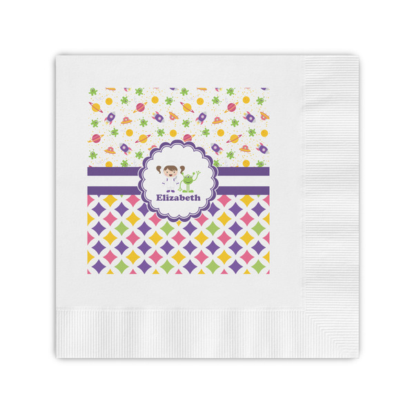 Custom Girl's Space & Geometric Print Coined Cocktail Napkins (Personalized)