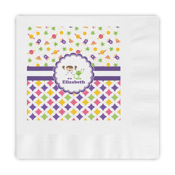 Custom Girl's Space & Geometric Print Embossed Decorative Napkins (Personalized)