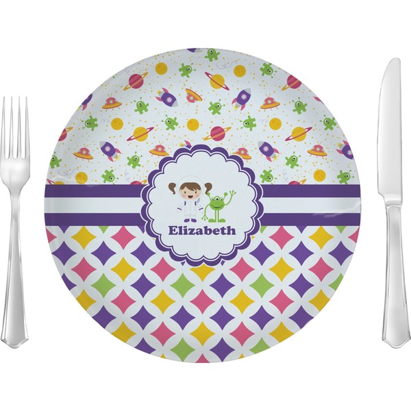 Custom Girl's Space & Geometric Print 10" Glass Lunch / Dinner Plates - Single or Set (Personalized)