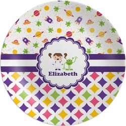 Girl's Space & Geometric Print Melamine Plate (Personalized)