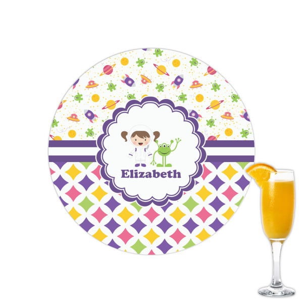 Custom Girl's Space & Geometric Print Printed Drink Topper - 2.15" (Personalized)