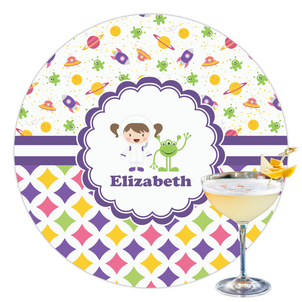 Custom Girl's Space & Geometric Print Printed Drink Topper - 3.5" (Personalized)