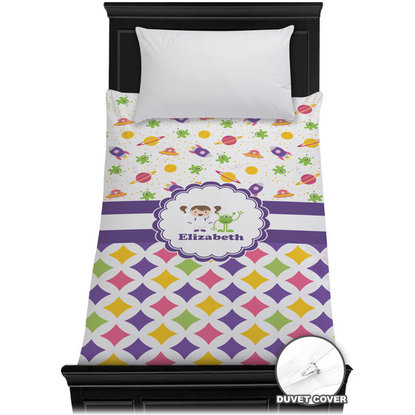 Custom Girl's Space & Geometric Print Duvet Cover - Twin XL (Personalized)