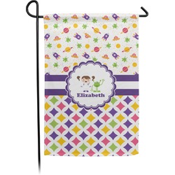 Girl's Space & Geometric Print Small Garden Flag - Double Sided w/ Name or Text