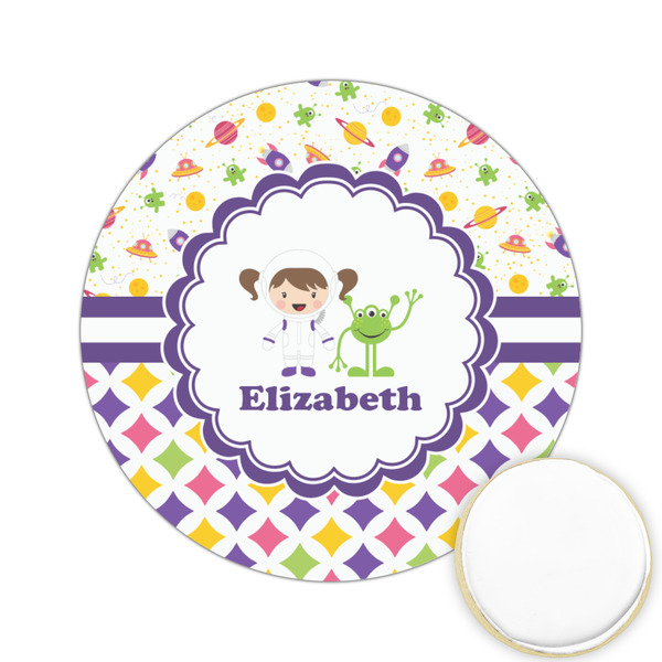 Custom Girl's Space & Geometric Print Printed Cookie Topper - 2.15" (Personalized)