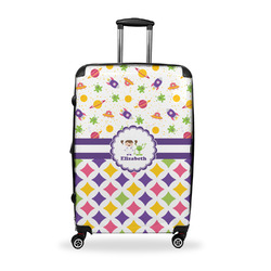 Girl's Space & Geometric Print Suitcase - 28" Large - Checked w/ Name or Text