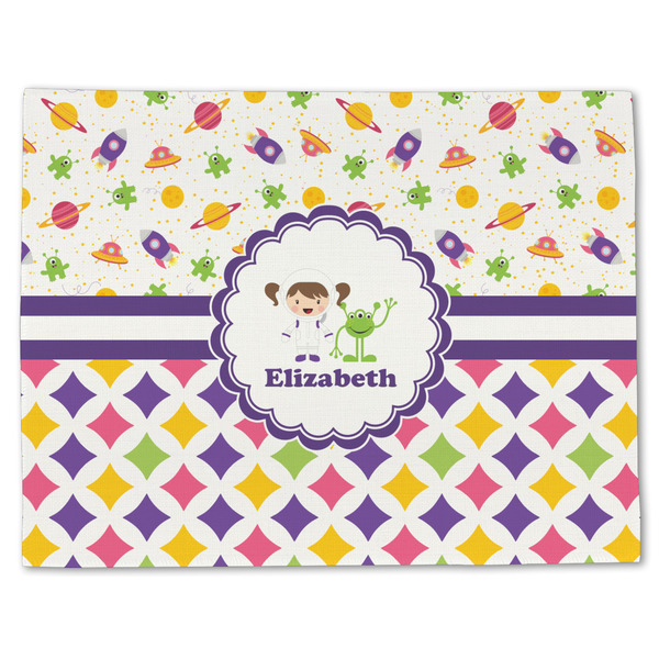 Custom Girl's Space & Geometric Print Single-Sided Linen Placemat - Single w/ Name or Text