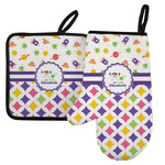 Girl's Space & Geometric Print Left Oven Mitt & Pot Holder Set w/ Name or Text