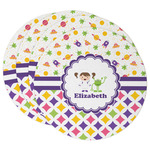 Girl's Space & Geometric Print Round Paper Coasters w/ Name or Text