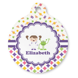 Girl's Space & Geometric Print Round Pet ID Tag - Large (Personalized)