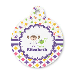 Girl's Space & Geometric Print Round Pet ID Tag - Small (Personalized)
