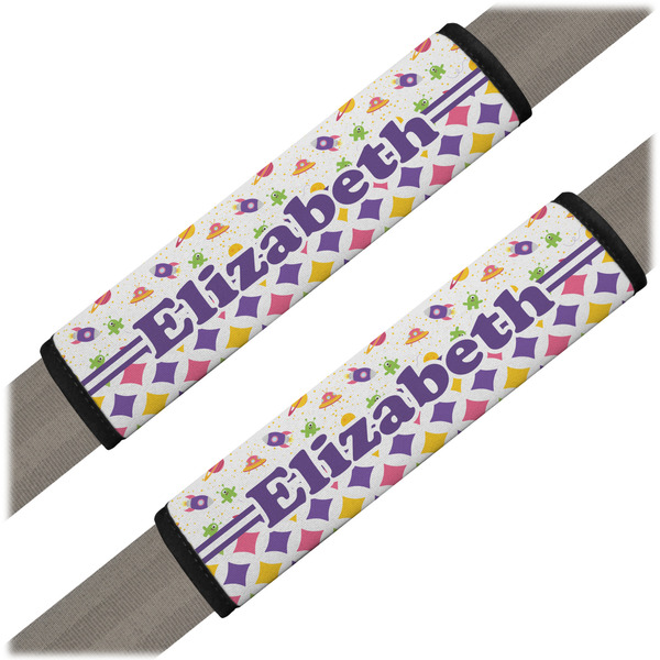 Custom Girl's Space & Geometric Print Seat Belt Covers (Set of 2) (Personalized)