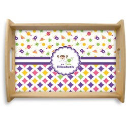 Girl's Space & Geometric Print Natural Wooden Tray - Small (Personalized)