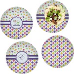 Girl's Space & Geometric Print Set of 4 Glass Lunch / Dinner Plate 10" (Personalized)