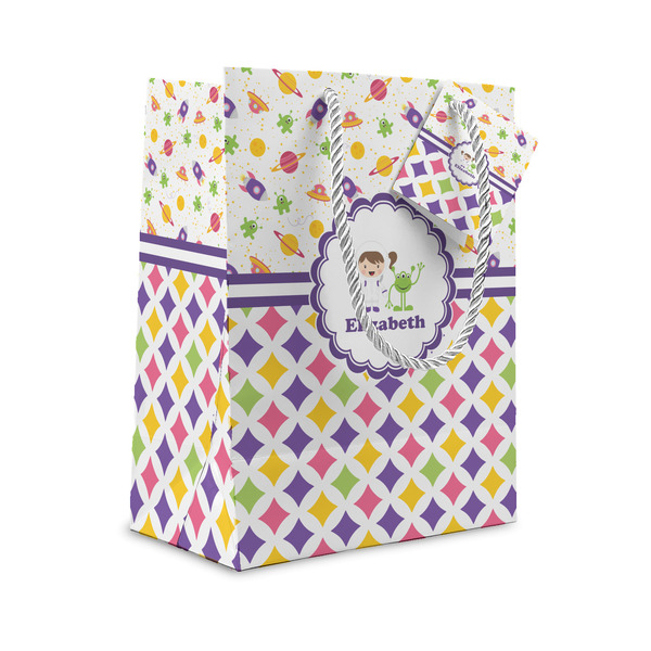 Custom Girl's Space & Geometric Print Small Gift Bag (Personalized)