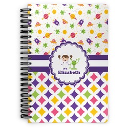 Girl's Space & Geometric Print Spiral Notebook - 7x10 w/ Name or Text