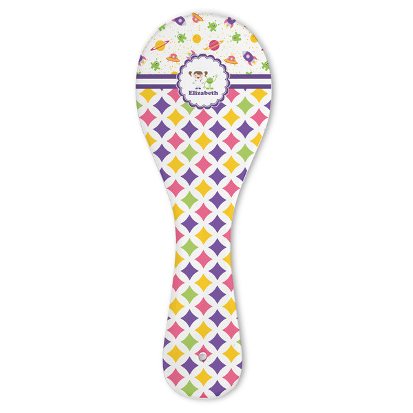 Custom Girl's Space & Geometric Print Ceramic Spoon Rest (Personalized)