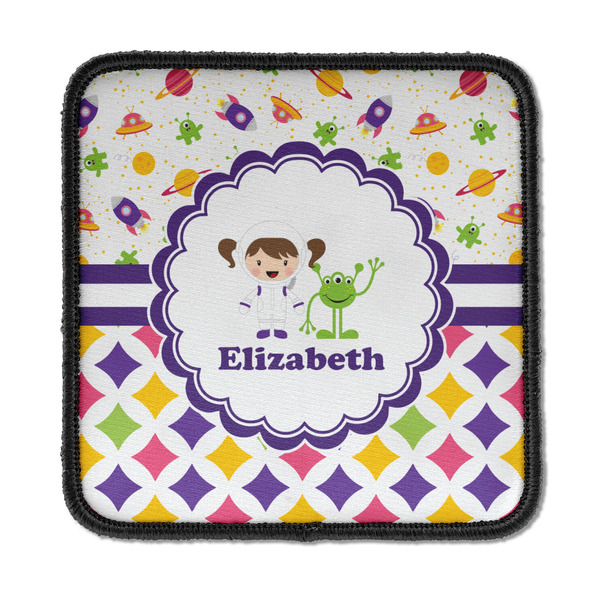 Custom Girl's Space & Geometric Print Iron On Square Patch w/ Name or Text