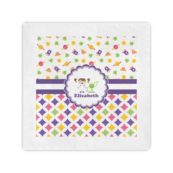 Custom Girl's Space & Geometric Print Cocktail Napkins (Personalized)