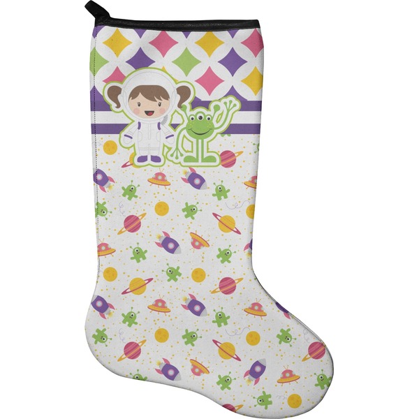 Custom Girl's Space & Geometric Print Holiday Stocking - Neoprene