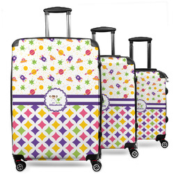 Girl's Space & Geometric Print 3 Piece Luggage Set - 20" Carry On, 24" Medium Checked, 28" Large Checked (Personalized)