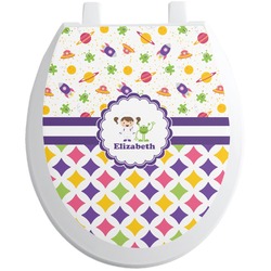 Girl's Space & Geometric Print Toilet Seat Decal - Round (Personalized)
