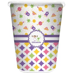 Girl's Space & Geometric Print Waste Basket - Single Sided (White) (Personalized)