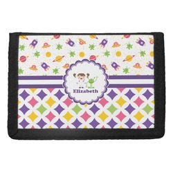 Girl's Space & Geometric Print Trifold Wallet (Personalized)