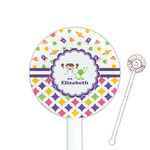 Girl's Space & Geometric Print 5.5" Round Plastic Stir Sticks - White - Double Sided (Personalized)