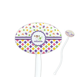 Girl's Space & Geometric Print 7" Oval Plastic Stir Sticks - White - Single Sided (Personalized)