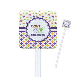 Girl's Space & Geometric Print Square Plastic Stir Sticks - Double Sided (Personalized)