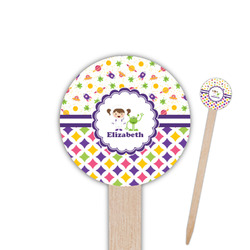 Girl's Space & Geometric Print 6" Round Wooden Food Picks - Single Sided (Personalized)