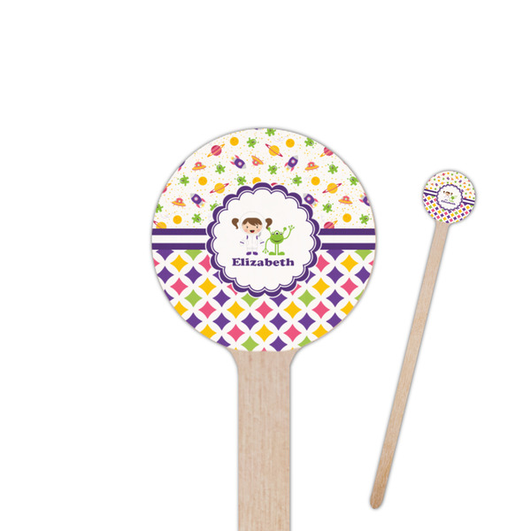 Custom Girl's Space & Geometric Print 7.5" Round Wooden Stir Sticks - Single Sided (Personalized)