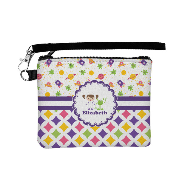 Custom Girl's Space & Geometric Print Wristlet ID Case w/ Name or Text