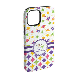 Girl's Space & Geometric Print iPhone Case - Rubber Lined - iPhone 15 Pro (Personalized)